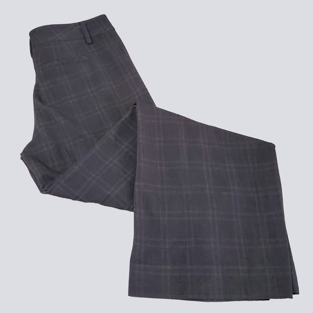 Cabi Gray-Brown Plaid Wide Leg Trouser Pants